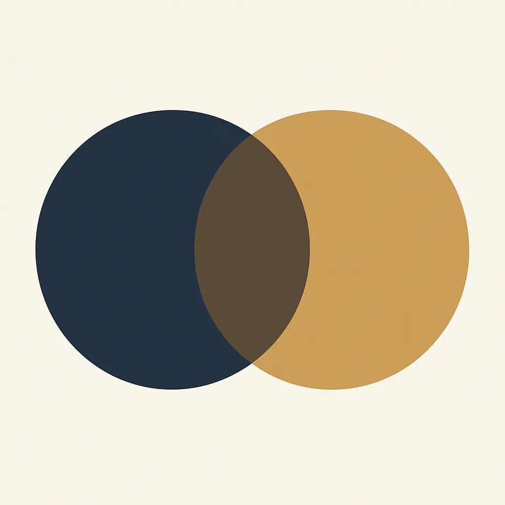 Two partly overlapping sets, each with a crescent the other does not cover