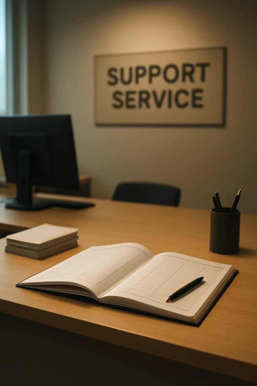 A booking diary and terminal at a university support service desk