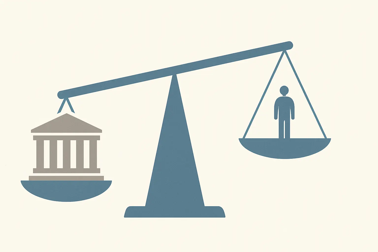 An unbalanced scale showing an institution outweighing an individual student