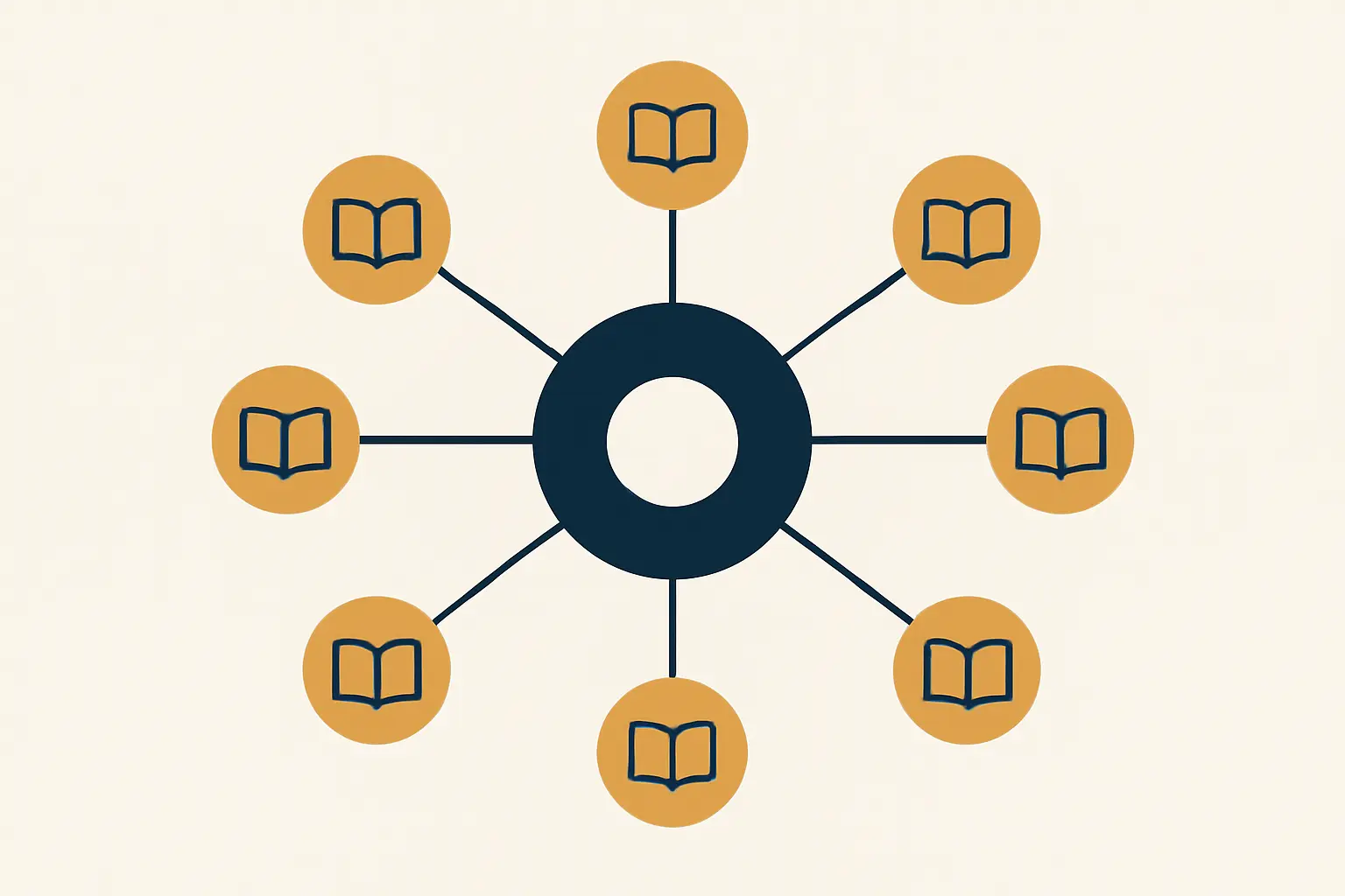 A single shared reference library feeding into several individual bibliographies, representing a group library structure
