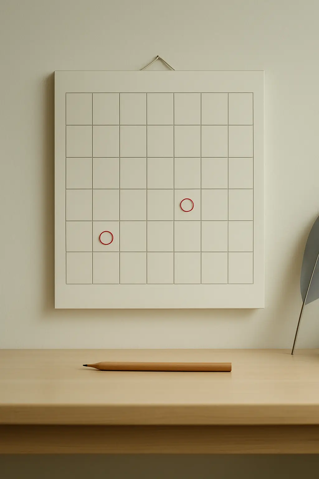 A wall calendar showing the distance between two marked dates
