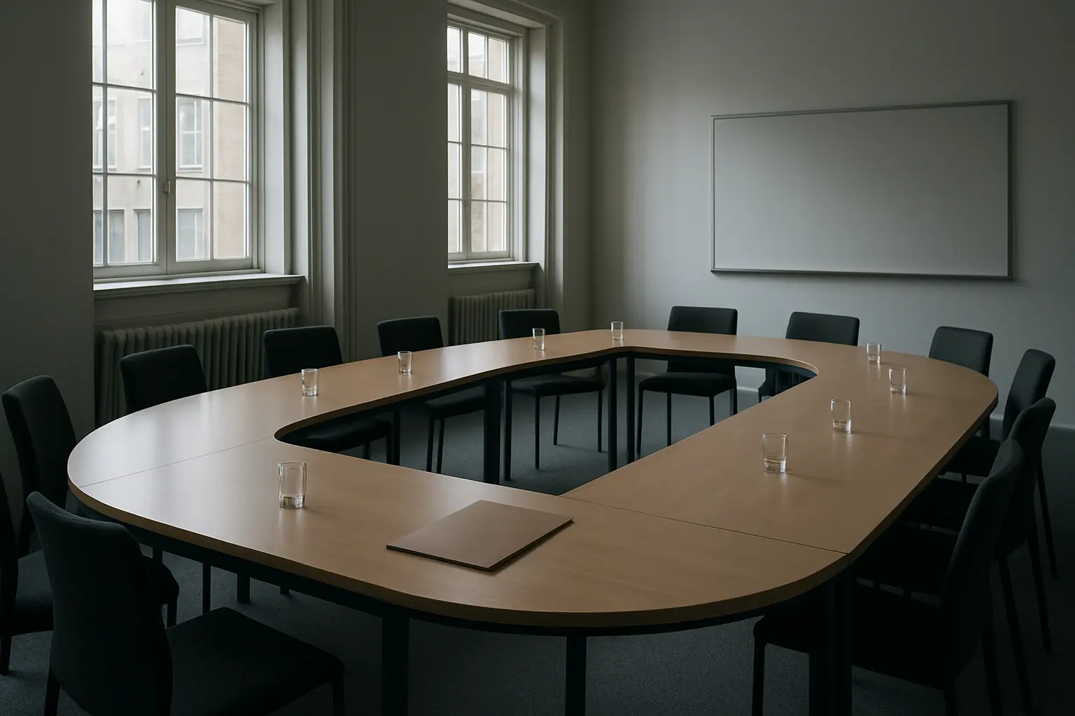A misconduct panel room where evidence has to be produced and examined
