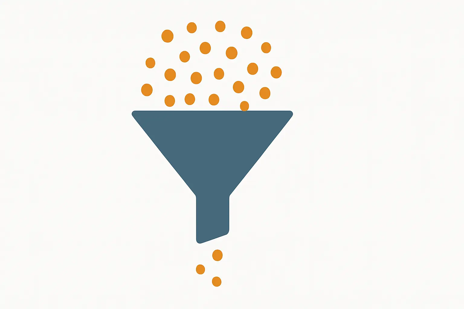 A funnel with many items entering at the top and few leaving at the bottom