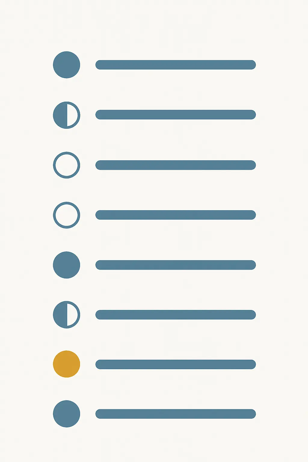 A checklist whose rows carry three visually distinct states