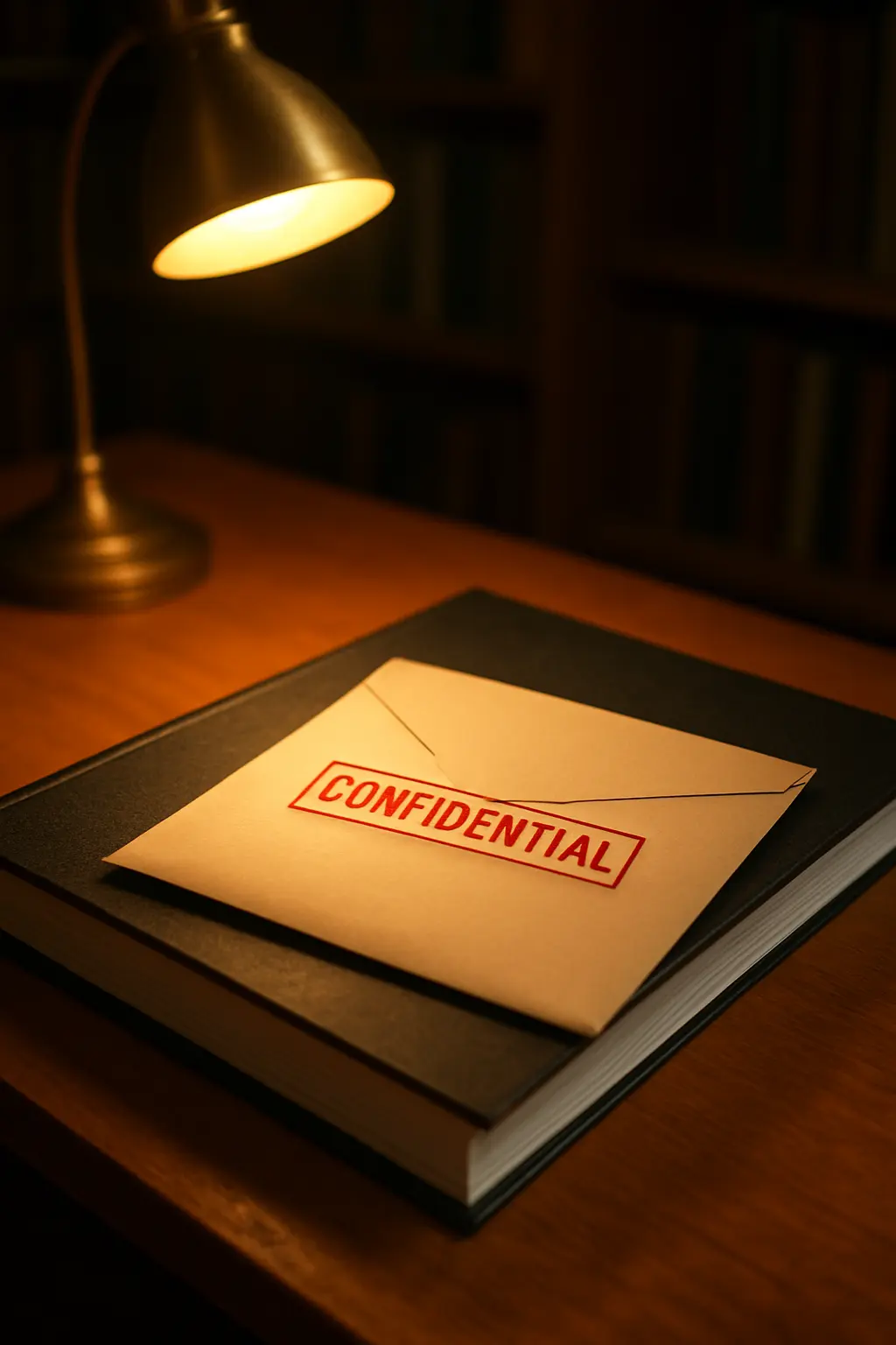 A bound thesis and a confidential envelope on an external examiner's desk