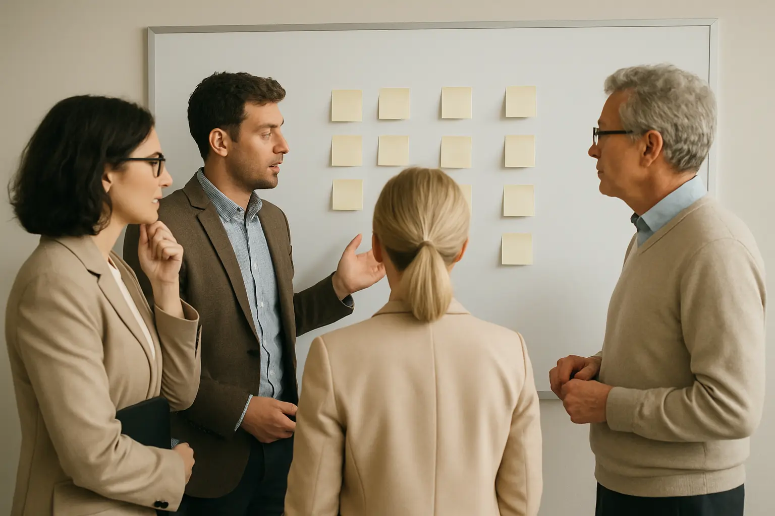 Administrators planning a policy at a whiteboard