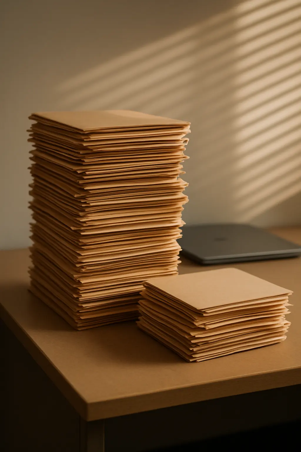 A stack of case folders waiting on an administrator's desk