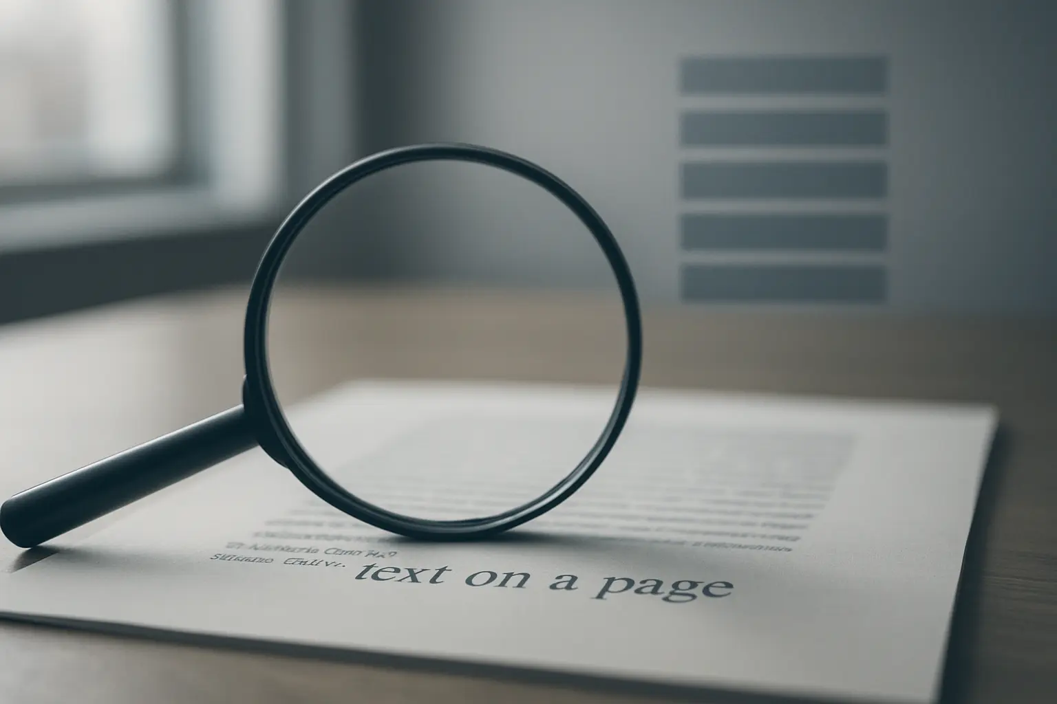 A single academic sentence under a magnifying glass beneath rising layers representing paragraph and document level