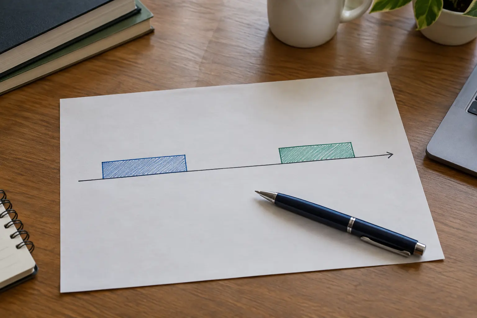 A hand-drawn timeline diagram showing a gap in support between two programme stages