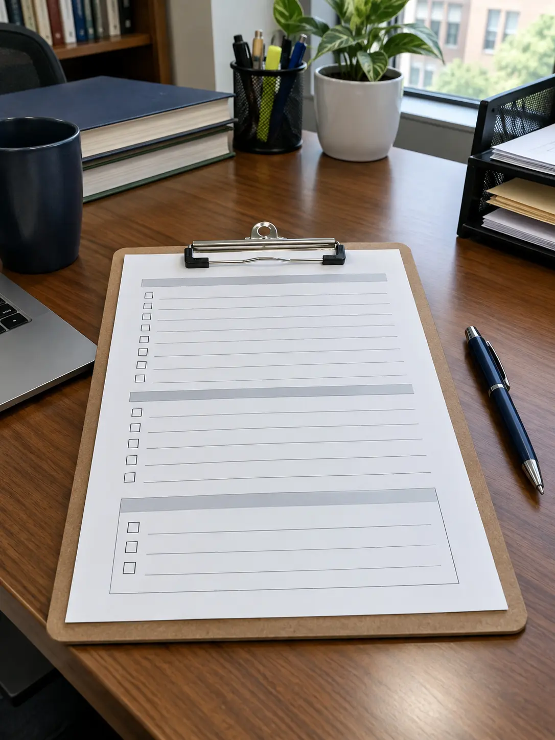 A one-page data-access pre-check form on a clipboard at a faculty administrator's desk