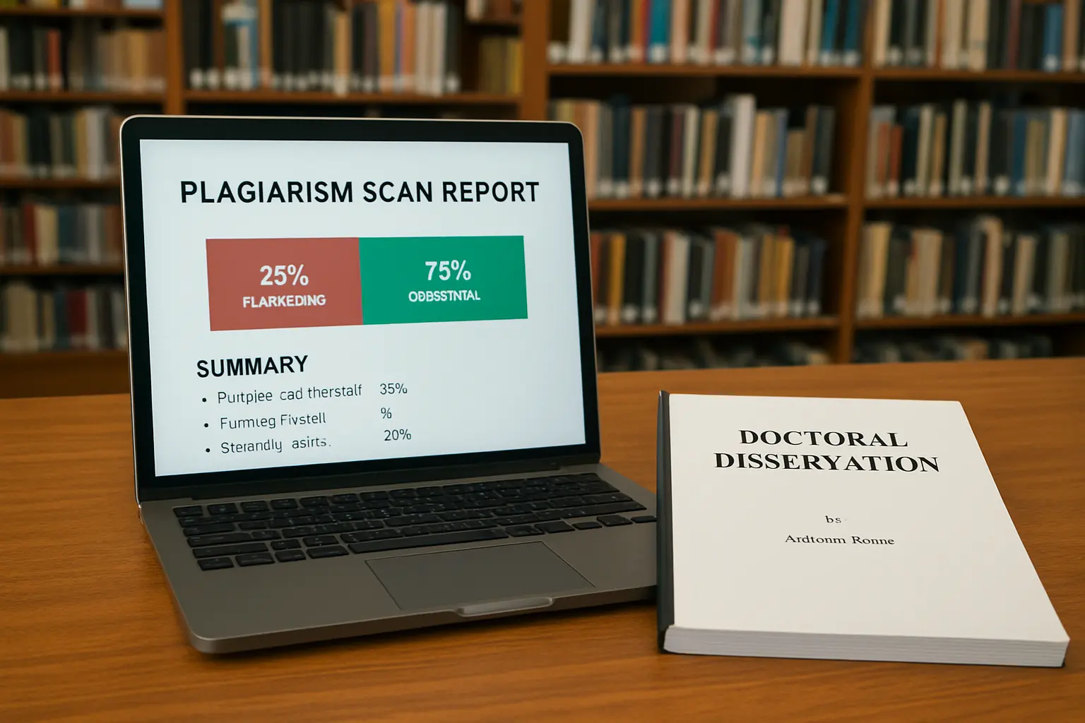 A university library plagiarism-scan report attached to a draft doctoral dissertation before promotor sign-off