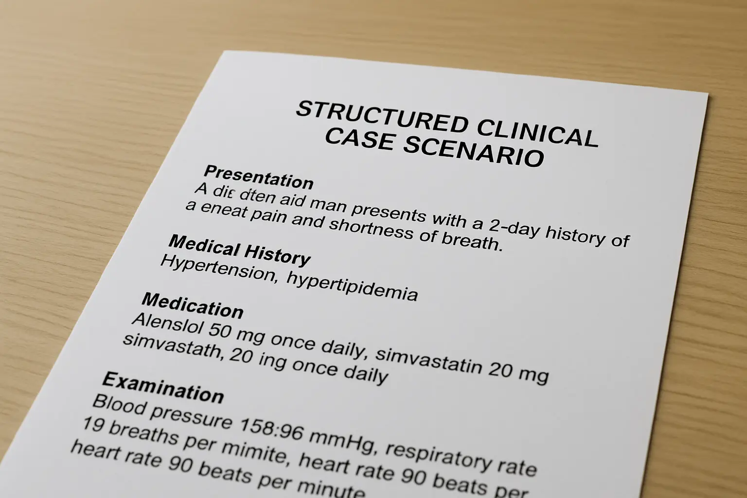A structured case scenario card used in an OSCE-style thesis viva station testing clinical reasoning
