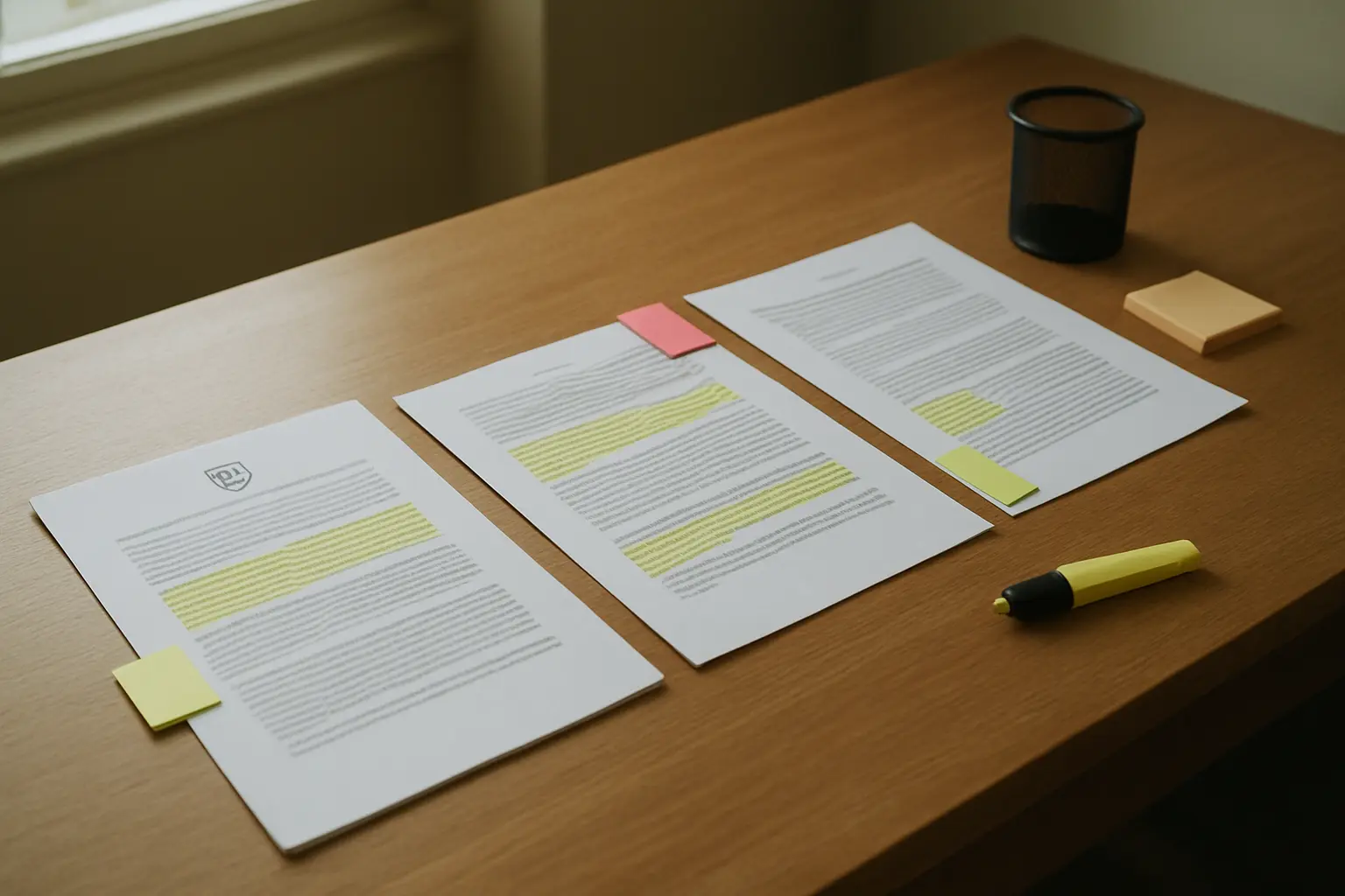 Three institutional doctoral-regulation documents compared side by side on a desk