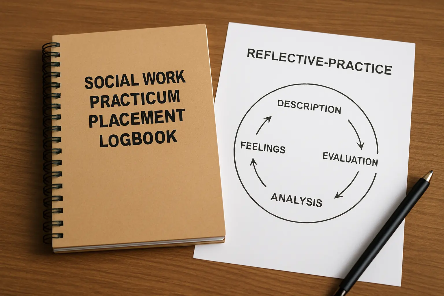 A social work programme lead reviews two separate assessment forms, one for practicum performance and one for academic thesis quality
