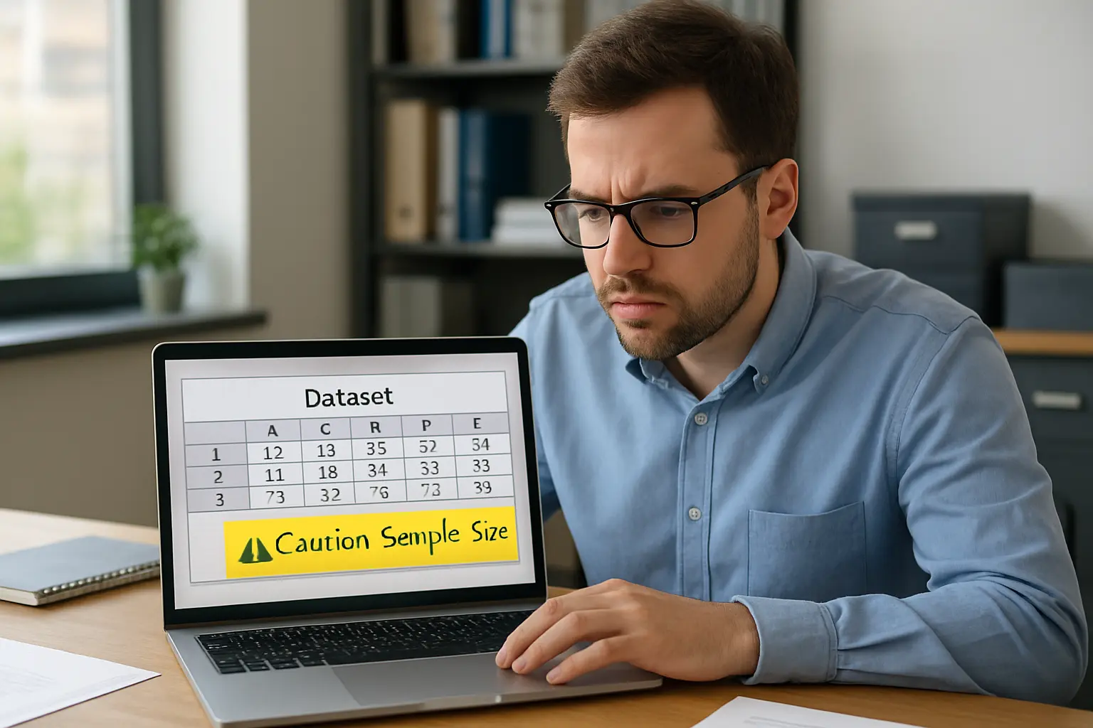 A research office data analyst notes that a small sample size cannot support a confident trend line