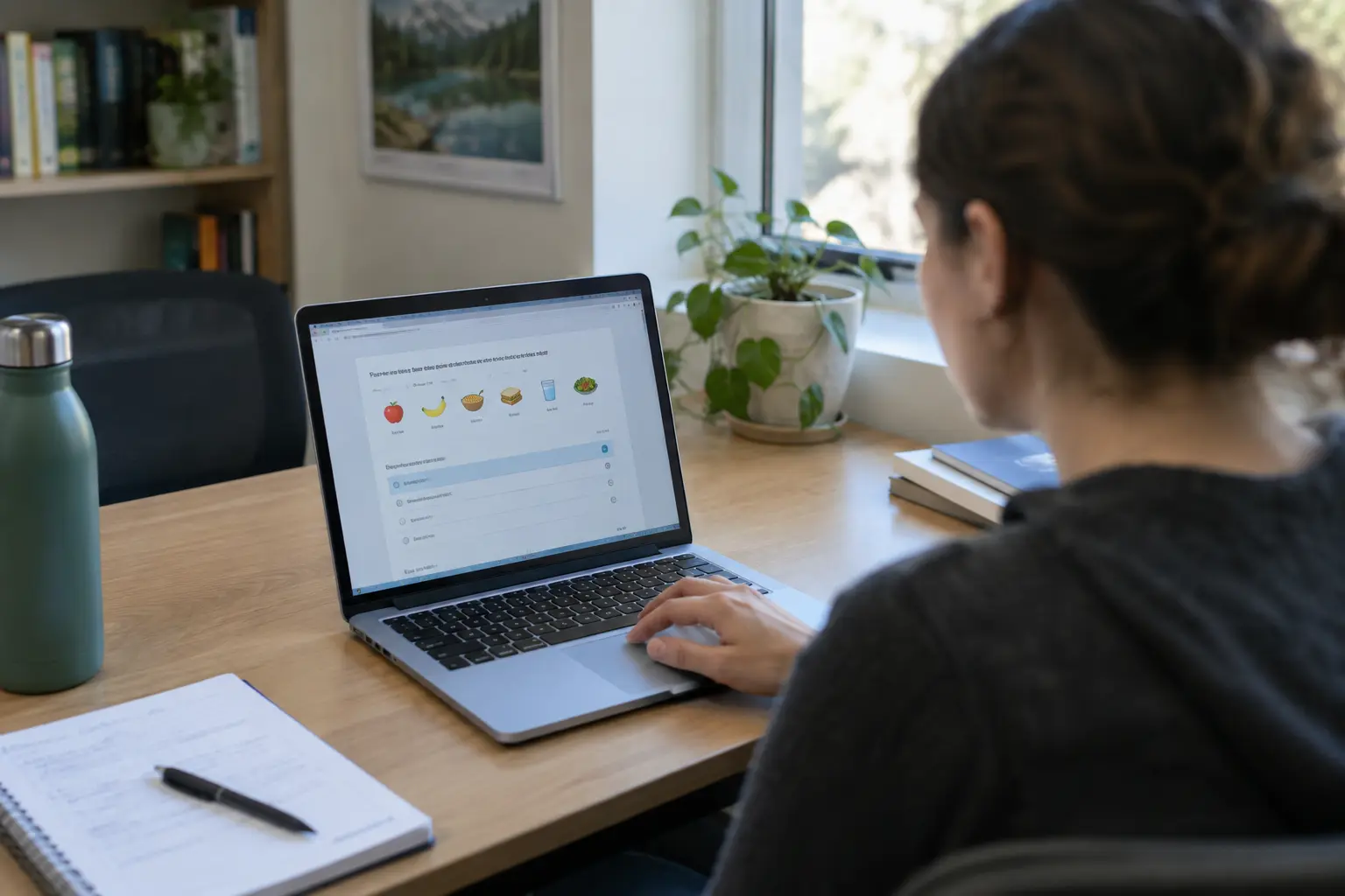A graduate student completing an online dietary recall survey on a laptop