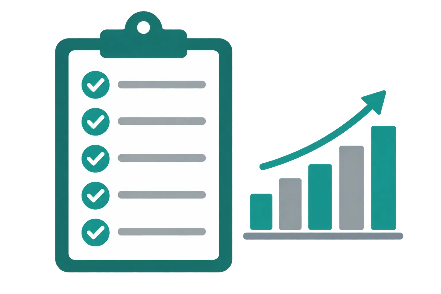 Illustrated checklist clipboard with check marks beside a small bar chart